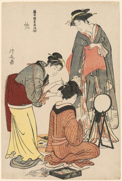 Entertainers van de Tachibana, uit de serie "Een Verzameling Hedendaagse Schoonheden van de Plezierkwartieren" door Torii Kiyonaga