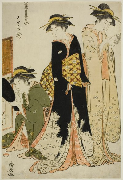 Entertainers van de Tachibana, uit de serie "Een verzameling hedendaagse schoonheden van de plezierwijken" door Torii Kiyonaga