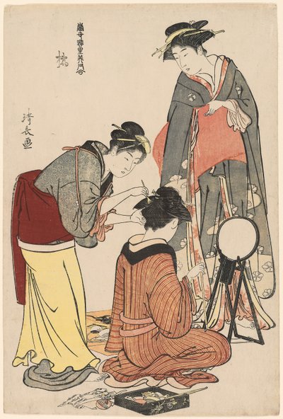 Entertainers van de Tachibana, uit de serie "Een verzameling hedendaagse schoonheden van de plezierwijken (Tosei yuri bijin awase)", c.1782 door Torii Kiyonaga