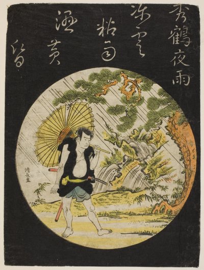 Avondregen bij Shukaku - de acteur Nakamura Nakazo als Sadakuro, uit een ongetitelde serie van acteurprenten door Torii Kiyonaga