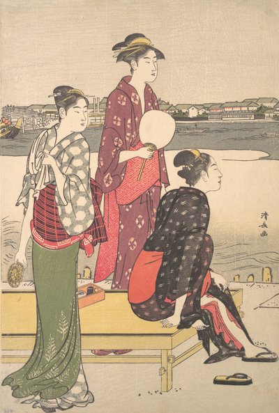 Avond aan de oevers van de Sumida-rivier door Torii Kiyonaga
