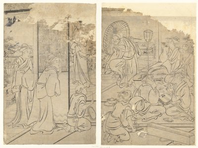 Feest in het Komeikan-theehuis door Torii Kiyonaga