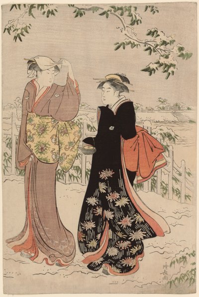 Matsuchi heuvel na sneeuwval door Torii Kiyonaga