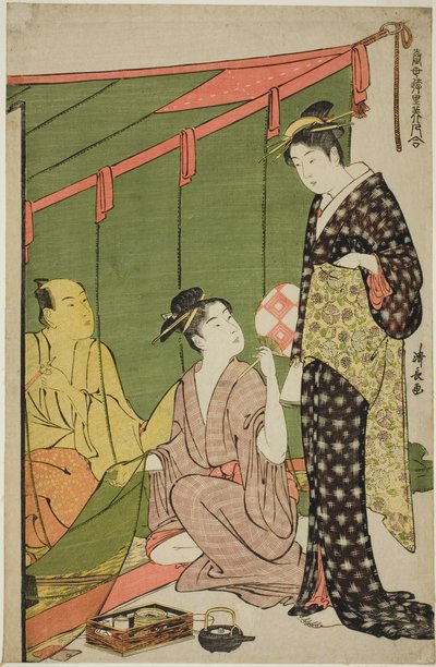 Muskietennet, uit de serie "Een verzameling hedendaagse schoonheden van de plezierwijken (Tosei yuri bijin awase)" door Torii Kiyonaga