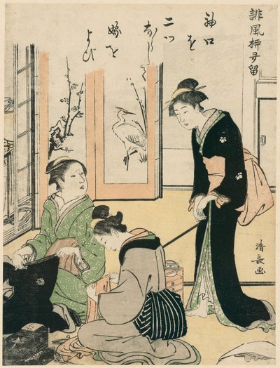 Schoonmoeder Plaagt de Bruid, uit de serie "Een Verzameling Humoristische Gedichten (Haifu yanagidaru)" door Torii Kiyonaga