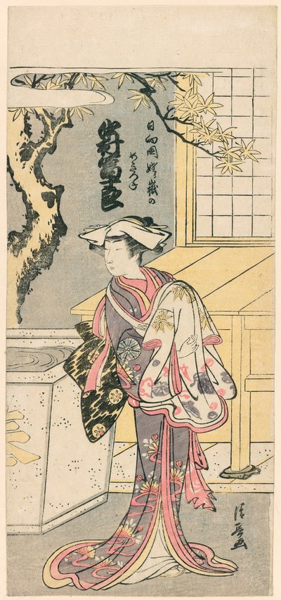 Nakamura Tomijuro I als een vrouwelijke vos in de scène uit het stuk, Chigo Torii Tobiiri Gitsune door Torii Kiyonaga
