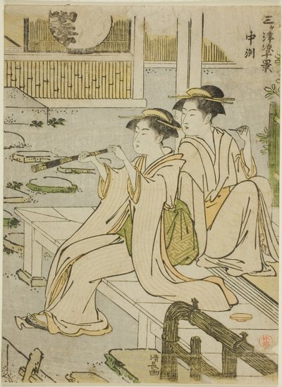 Nakasu, uit de serie "Tien Scènes van Genieten van de Koelte in de Drie Steden (Sangatsu ryo jikkei)" door Torii Kiyonaga