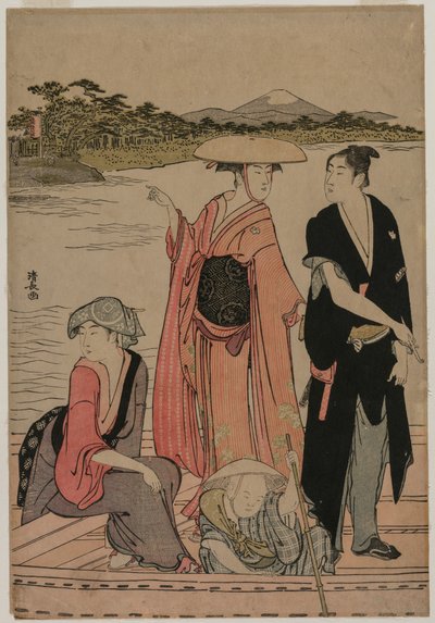 Passagiers in een Veerboot op de Sumida-rivier door Torii Kiyonaga