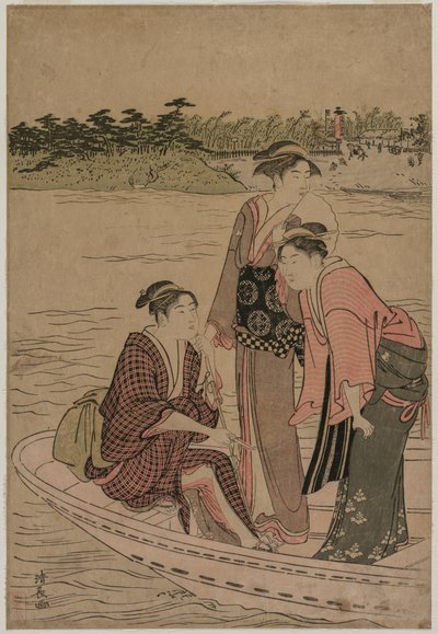 Passagiers in een veerboot op de Sumida-rivier, 1784 door Torii Kiyonaga