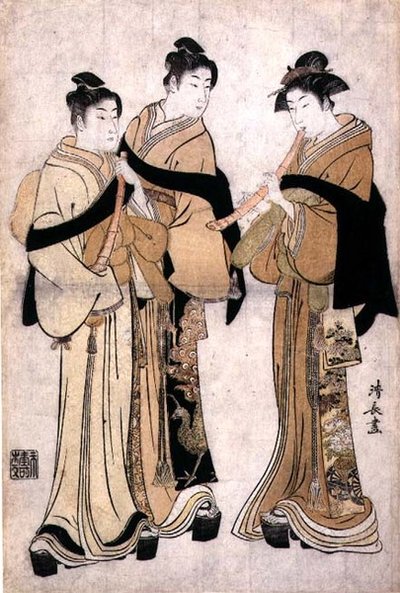 Shakuhachi spelen, c.1782 door Torii Kiyonaga