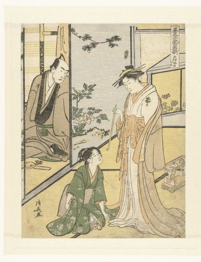 Scène in het Daifukuya huis door Torii Kiyonaga
