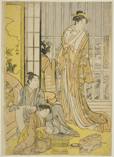 Sneeuwochtend in de plezierwijken (Seiro yuki no ashita) door Torii Kiyonaga