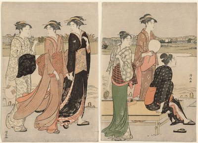 Zomerschaduw aan de oevers van de Sumida-rivier door Torii Kiyonaga