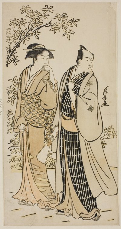 De Acteur Ichikawa Monnosuke II en zijn vrouw, uit een ongetitelde serie prenten die Acteurs in privéleven tonen door Torii Kiyonaga