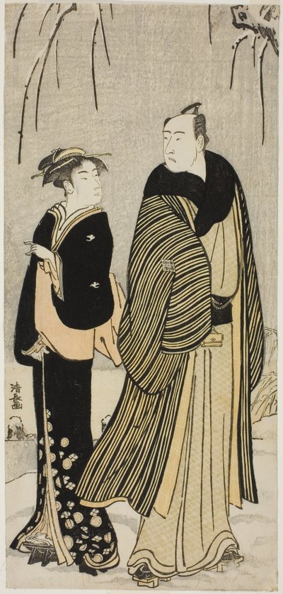De acteur Matsumoto Koshiro IV en een geisha, uit een ongetitelde serie prenten die acteurs in hun privéleven tonen door Torii Kiyonaga