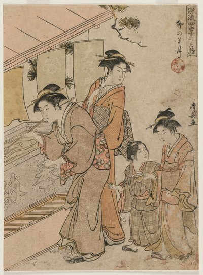 De vierde maand uit de serie Modieuze maandelijkse bezoeken aan tempels in de vier seizoenen door Torii Kiyonaga