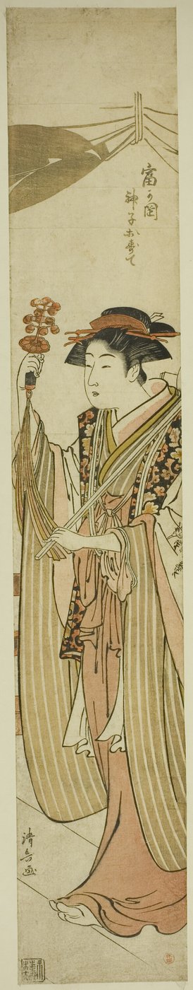 De heiligdomsmaagd Osute van het Tomigaoka-heiligdom door Torii Kiyonaga