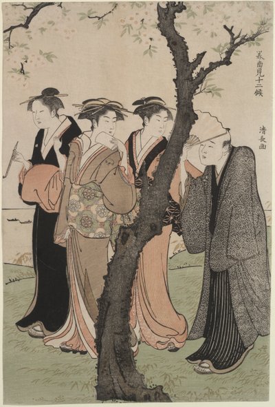 Derde maand: Kersenbloesemtijd in Gotenyama door Torii Kiyonaga