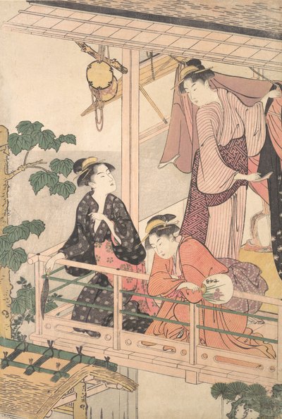 Drie Vrouwen op een Balkon door Torii Kiyonaga