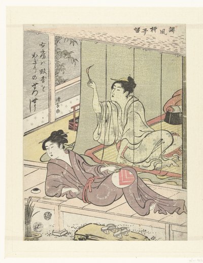 Twee vrouwen tijdens een zomeravond door Torii Kiyonaga