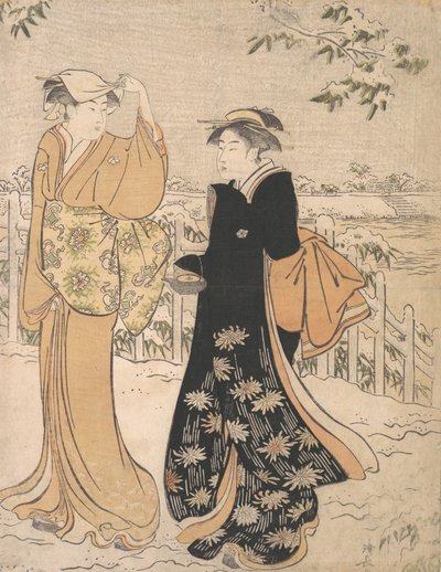 Twee vrouwen op Matsuchi Hill Edo, ca. 1784 door Torii Kiyonaga