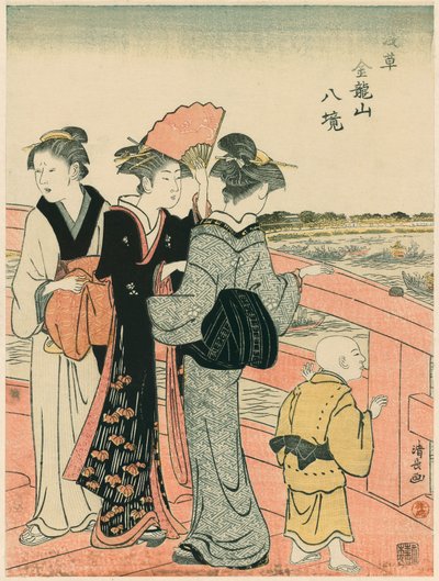 Het waterfestival bekijken vanaf de Azuma-brug, uit de serie "Acht wijken van de Kinryuzan-tempel in Asakusa (Asakusa Kinruzan hakkei)" door Torii Kiyonaga