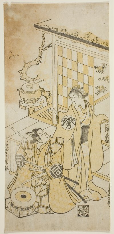 De acteurs Takinaka Hidematsu I en Sanogawa Ichimatsu I door Torii Kiyonobu II