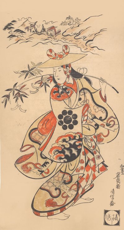 Acteur Sawamura Kodenji als een vrouw tijdens het Tanabata-festival, 1698 door Torii Kiyonobu I