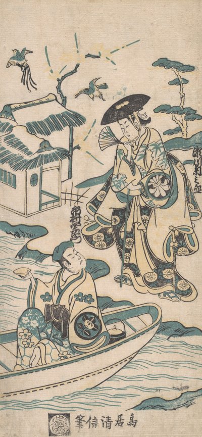 Scène uit een drama, waarschijnlijk Musume Dojoji door Torii Kiyonobu I