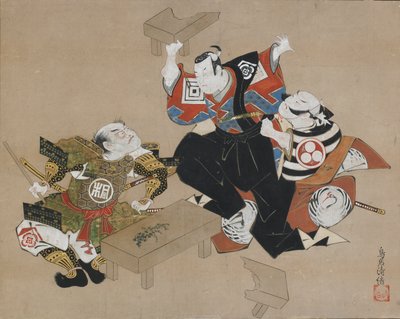 De Acteurs Ichikawa Danjuro II als Soga no Goro en Ogawa Zengoro als Kudo Suketsune door Torii Kiyonobu I
