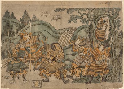 Minamoto no Yoritomo verstopt zich in een boom door Torii Kiyoshige