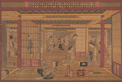 Een interieur in de Yoshiwara door Torii Kiyotada