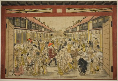 De Hoofdingang, Nieuwe Yoshiwara, ca. 1745 door Torii Kiyotada