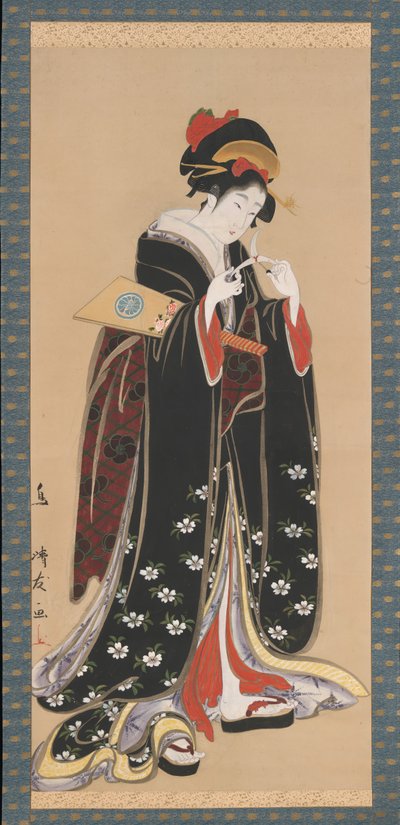Vrouw met Slagplank en Shuttlecock door Torii Kiyotomo