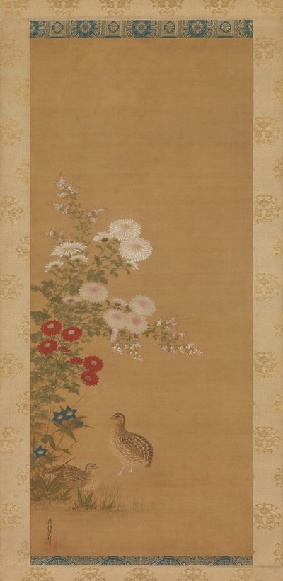Kwartel en Herfstbloemen, eind 17e eeuw door Tosa Mitsuoki