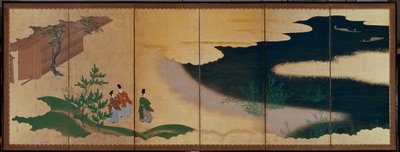 Zesdelig scherm met verhalen van Ise door Tosa Mitsuoki