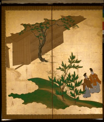 Zesdelig scherm met verhalen van Ise door Tosa Mitsuoki