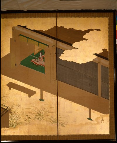 Zesdelig scherm met verhalen van Ise door Tosa Mitsuoki