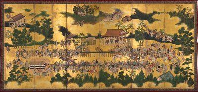 Paardenrace bij het Kamo-heiligdom, 1615-50 door Tosa School