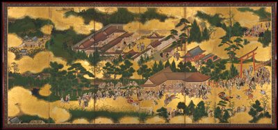 Paardenrace bij het Kamo-heiligdom, 1615-50 door Tosa School