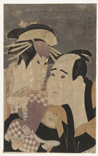 Busteportret van Sanogawa Ichimatsu III en Ichikawa Tomiemon door Toshusai Sharaku