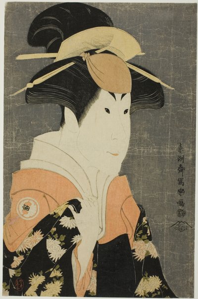 De acteur Segawa Tomisaburo II als Yadorigi, vrouw van Ogishi Kurando door Toshusai Sharaku