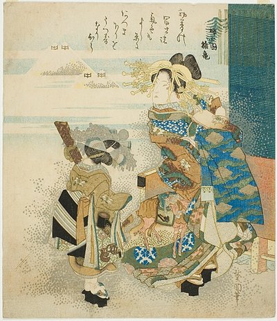 courtisane en bediende door Totoya Hokkei