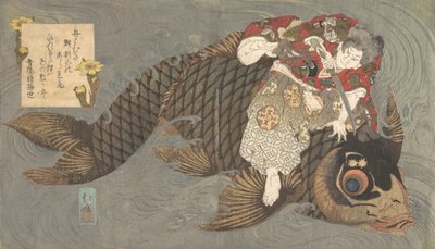 Shiei op Zijn Karper door Totoya Hokkei
