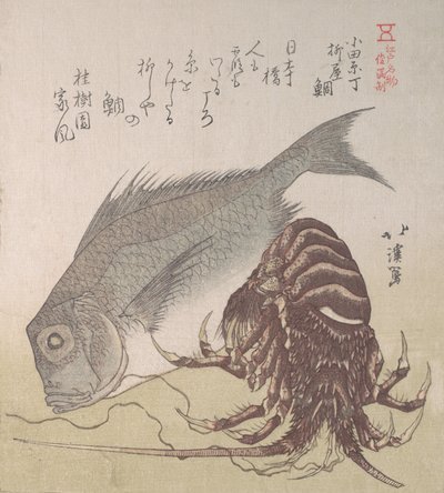 Tai Vis en Kreeft, Specialiteiten van Yanagiya in Odawara-cho, 19e eeuw door Totoya Hokkei