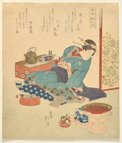 De eerste van links: Gouden vaartuig, uit de serie Een verzameling schatten door Totoya Hokkei
