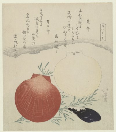 Zoetwatermossel en Japanse zon-en-maan mantelschelp door Totoya Hokkei