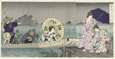 Het veer tussen de oevers van de Sumida door Toyohara Chikanobu