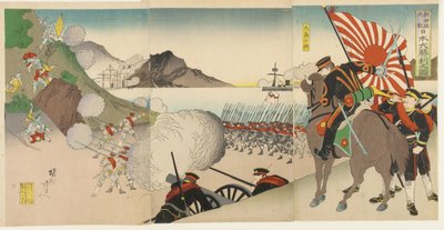 De grote Japanse overwinning bij Songhwan, Korea, augustus 1894 door Toyohara Chikanobu