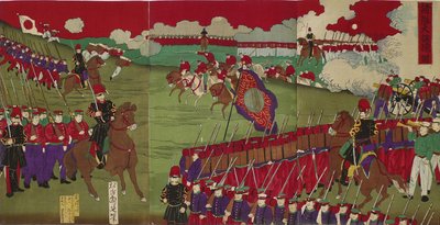 De grote trainingsmanoeuvres door verschillende legerkorpsen door Toyohara Chikanobu